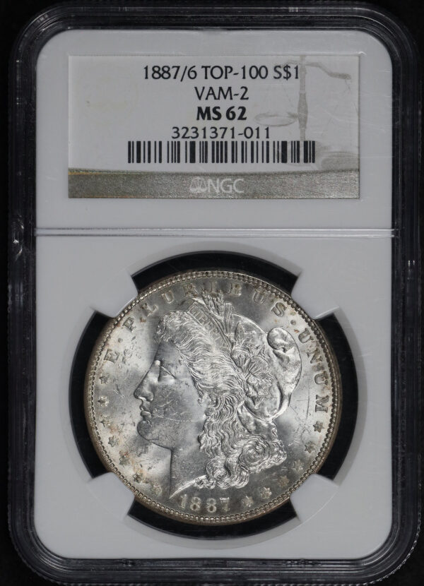 Obverse of this 1887/6 Top-100 VAM-2 Morgan Dollar NGC MS-62 