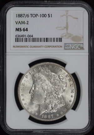 Obverse of this 1887/6 Top-100 Morgan Dollar VAM-2 NGC MS-64 