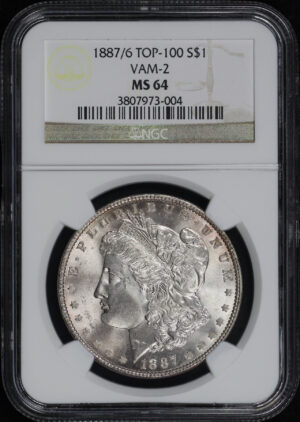 Obverse of this 1887/6 Top-100 Morgan Dollar VAM-2 NGC MS-64 