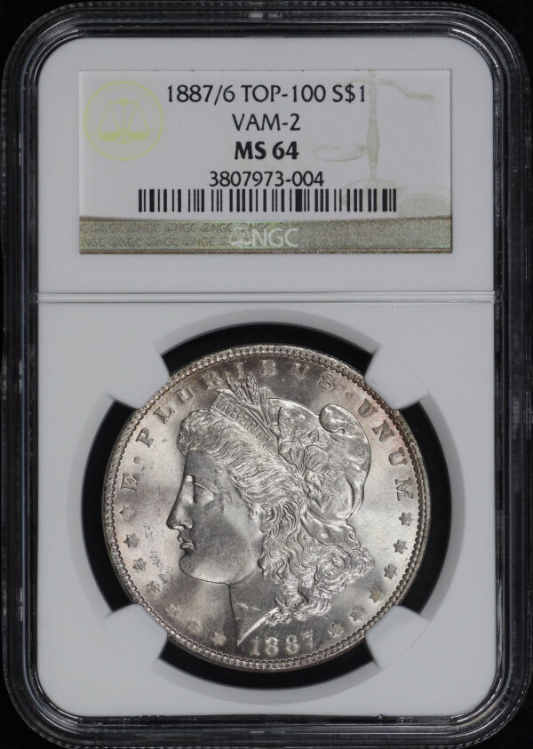 Obverse of this 1887/6 Top-100 Morgan Dollar VAM-2 NGC MS-64 