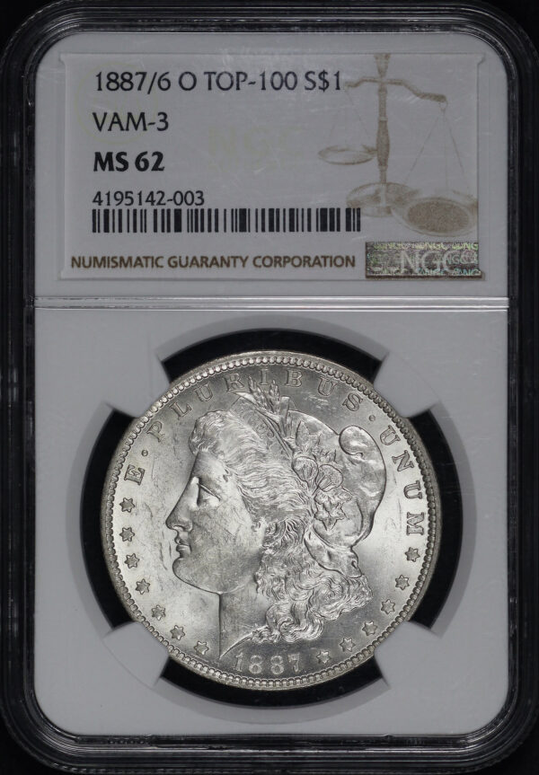 Obverse of this 1887/6-O Top-100 VAM-3 Morgan Dollar NGC MS-62 