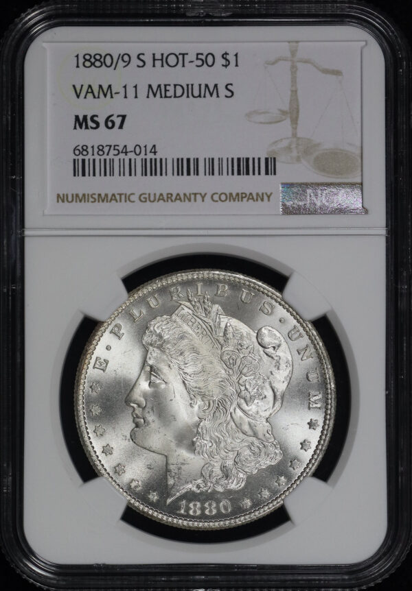 Obverse of this 1880/9-S Hot-50 Morgan Dollar VAM-11 Medium S NGC MS-67