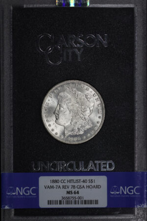 Obverse of this 1880-CC Hitlist-40 Morgan Dollar VAM-7A Reverse of 1878 NGC MS-64