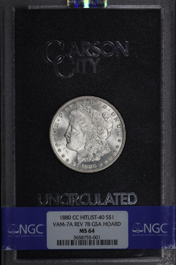 Obverse of this 1880-CC Hitlist-40 Morgan Dollar VAM-7A Reverse of 1878 NGC MS-64