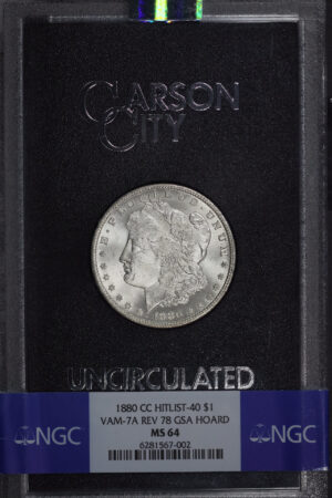 Obverse of this 1880-CC Hitlist-40 Morgan Dollar VAM-7A Reverse of 1878 NGC MS-64