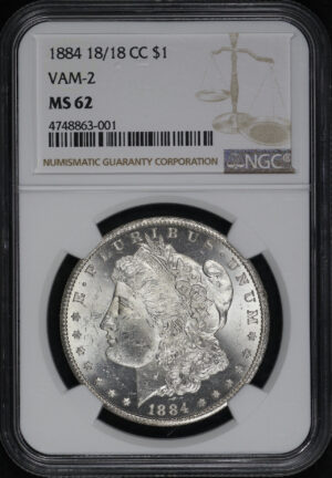 Obverse of this 1884-CC 18/18 VAM-2 Morgan Dollar NGC MS-62