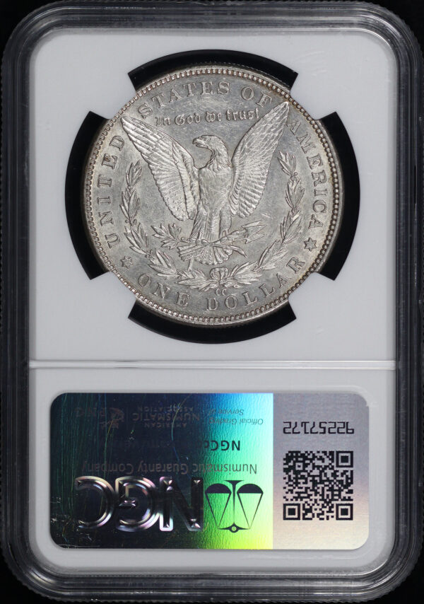 Reverse of this 1890-CC Top-100 VAM-4 Tail Bar Morgan Dollar NGC AU-53 