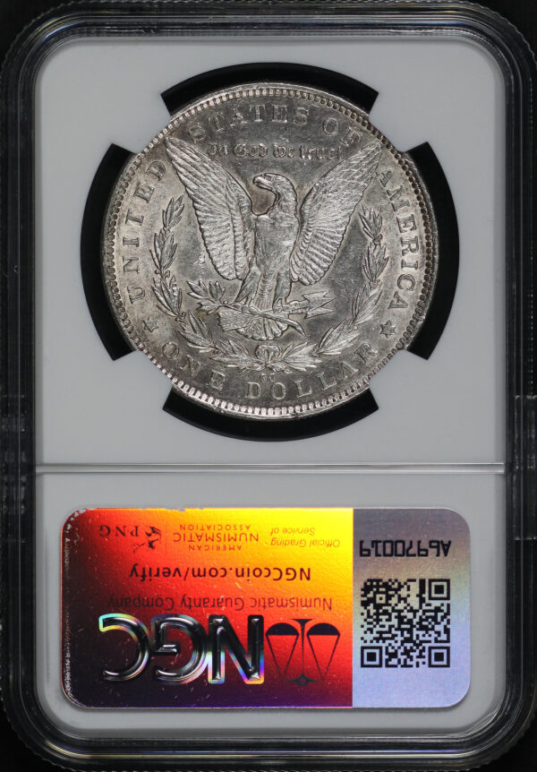 Reverse of this 1891-CC Top-100 Morgan Dollar VAM-3 Spitting Eagle NGC AU-55