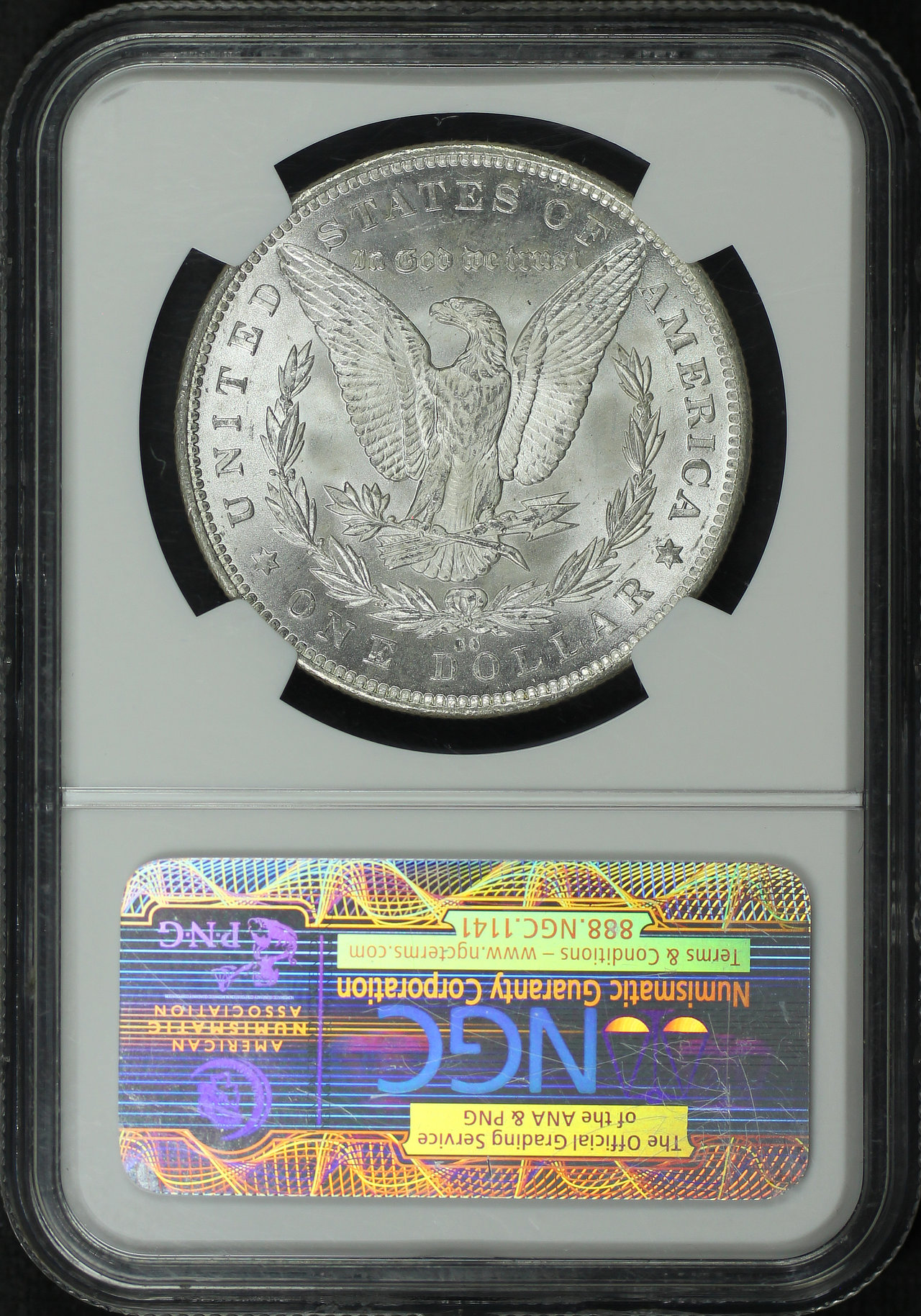 Reverse of this 1891-CC Top-100 Morgan Dollar VAM-3 Spitting Eagle NGC MS-61