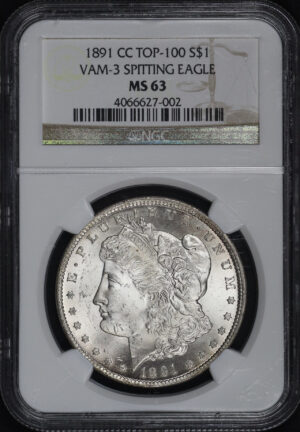 Obverse of this 1891-CC Top-100 VAM-3 Spitting Eagle Morgan Dollar NGC MS-63