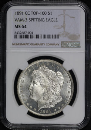 Obverse of this 1891-CC Top-100 VAM-3 Spitting Eagle Morgan Dollar NGC MS-64 