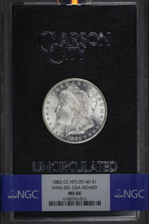 Obverse of this 1882-CC Hitlist-40 Morgan Dollar VAM-2B1 NGC MS-66