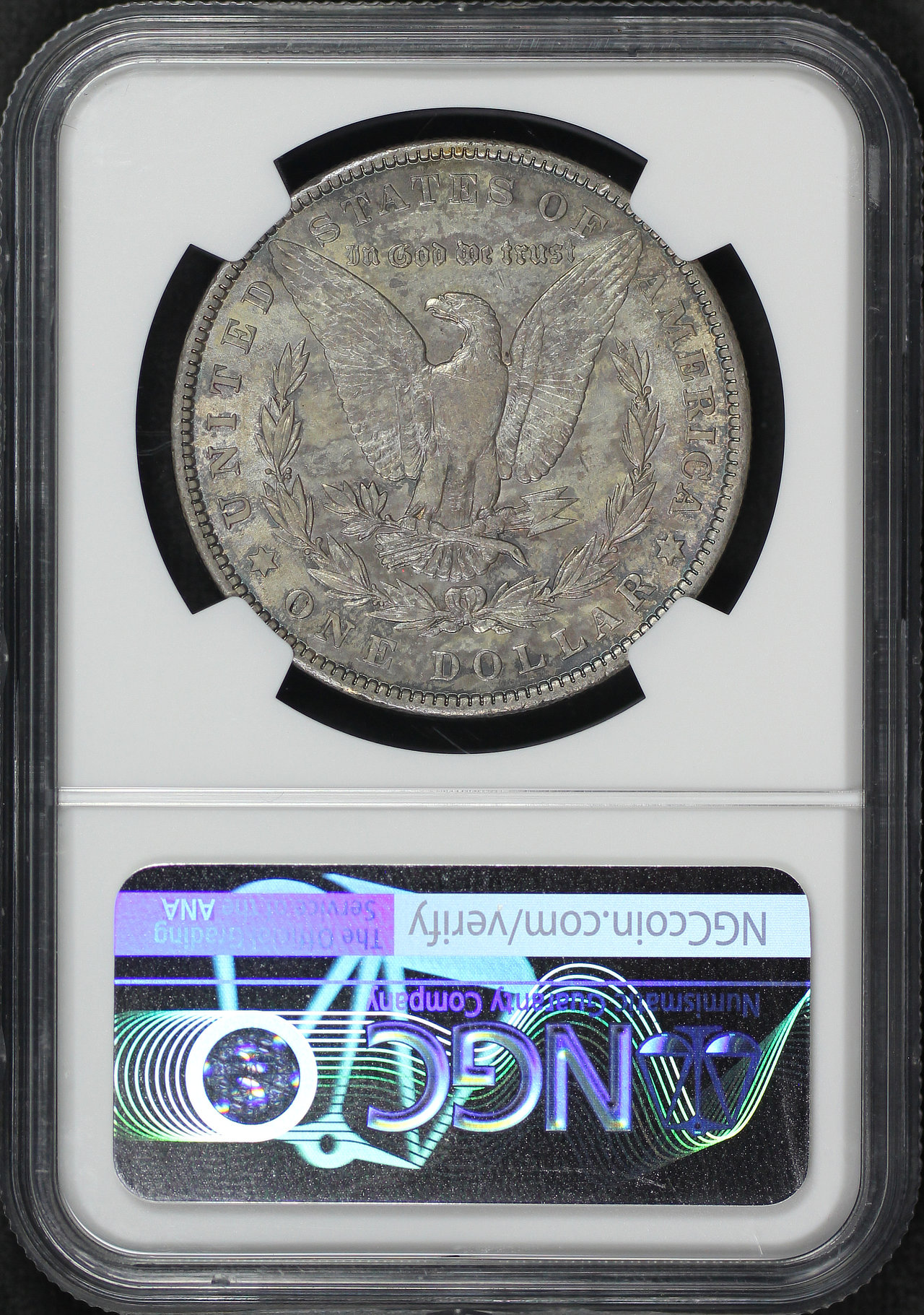 Reverse of this 1901 Top-100 Morgan Dollar VAM-3 Doubled Die Reverse Feathers NGC AU-55