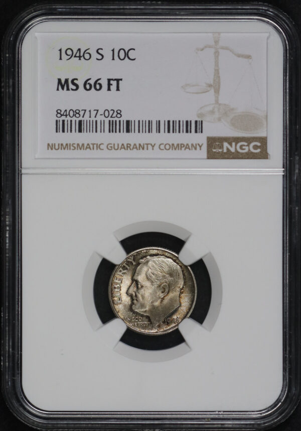 Obverse of this 1946-S Roosevelt Dime NGC MS-66 FT