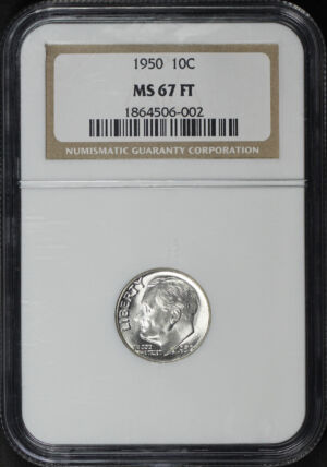Obverse of this 1950 Roosevelt Dime NGC MS-67 FT