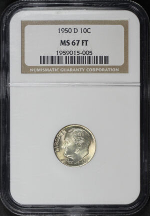 Obverse of this 1950-D Roosevelt Dime NGC MS-67 FT