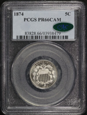 Obverse of this 1874 Shield Nickel PCGS PR-66 CAM