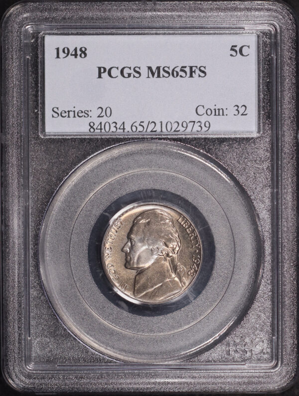 Obverse of this 1948 Jefferson Nickel PCGS MS-65 FS