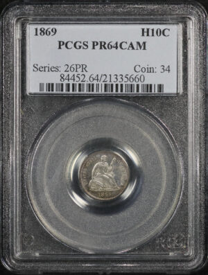 Obverse of this 1869 Liberty Seated Half Dime PCGS PR-64 CAM
