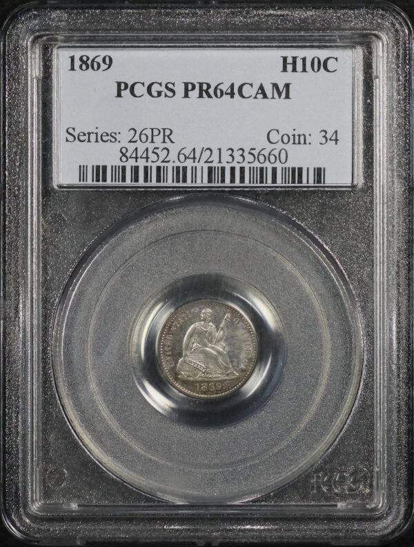 Obverse of this 1869 Liberty Seated Half Dime PCGS PR-64 CAM