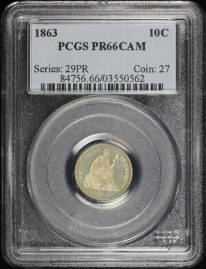 Obverse of this 1863 Liberty Seated Dime PCGS PR-66 CAM