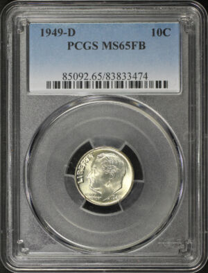 Obverse of this 1949-D Roosevelt Dime PCGS MS-65 FB