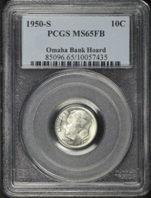 Obverse of this 1950-S Roosevelt Dime PCGS MS-65 FB Omaha Bank Hoard