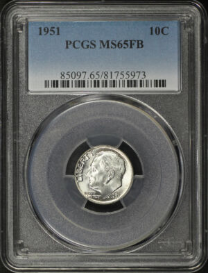 Obverse of this 1951 Roosevelt Dime PCGS MS-65 FB
