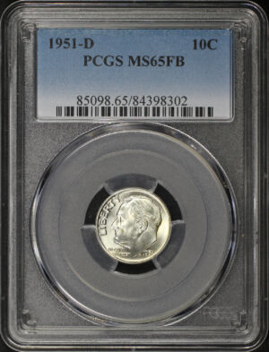 Obverse of this 1951-D Roosevelt Dime PCGS MS-65 FB