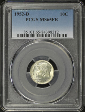 Obverse of this 1952-D Roosevelt Dime PCGS MS-65 FB