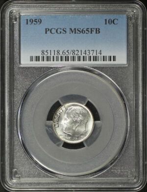 Obverse of this 1959 Roosevelt Dime PCGS MS-65 FB