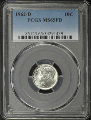 Obverse of this 1962-D Roosevelt Dime PCGS MS-65 FB