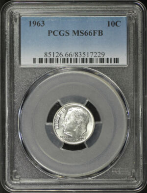Obverse of this 1963 Roosevelt Dime PCGS MS-66 FB