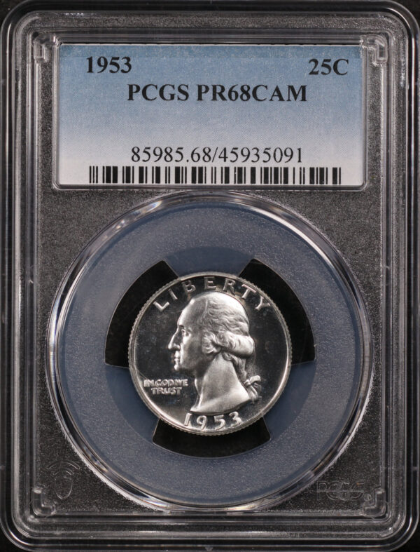Obverse of this 1953 Washington Quarter PCGS PR-68 CAM
