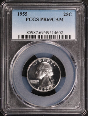 Obverse of this 1955 Washington Quarter PCGS PR-69 CAM