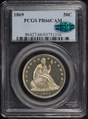Obverse of this 1869 Liberty Seated Half Dollar PCGS PR-66 CAM CAC