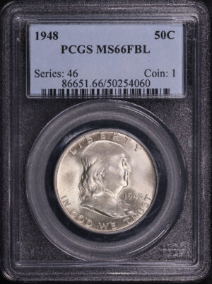 Obverse of this 1948 Franklin Half Dollar PCGS MS-66 FBL
