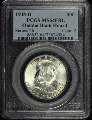 Obverse of this 1948-D Franklin Half Dollar PCGS MS-64 FBL Omaha Bank Hoard
