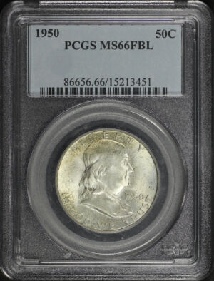 Obverse of this 1950 Franklin Half Dollar PCGS MS-66 FBL