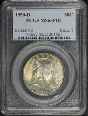 Obverse of this 1950-D Franklin Half Dollar PCGS MS-65 FBL