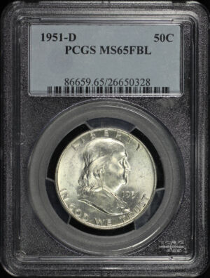 Obverse of this 1951-D Franklin Half Dollar PCGS MS-65 FBL