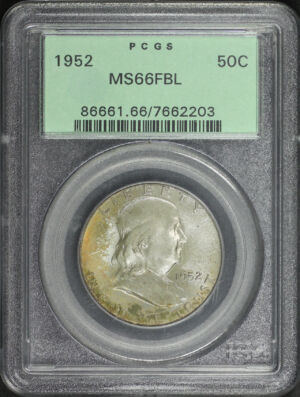 Obverse of this 1952 Franklin Half Dollar PCGS MS-66 Old Green Holder