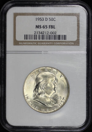 Obverse of this 1953-D Franklin Half Dollar NGC MS-65 FBL