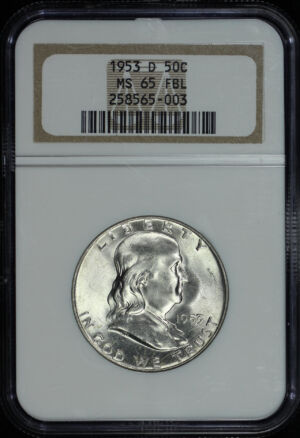 Obverse of this 1953-D Franklin Half Dollar NGC MS-65 FBL