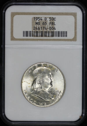 Obverse of this 1954-D Franklin Half Dollar NGC MS-65 FBL