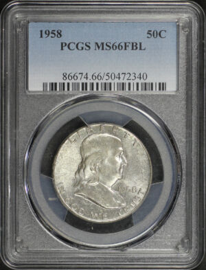 Obverse of this 1958 Franklin Half Dollar PCGS MS-66