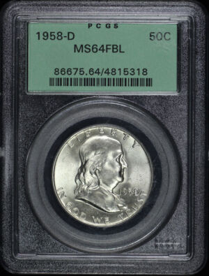 Obverse of this 1958-D Franklin Half Dollar PCGS MS-64 FBL