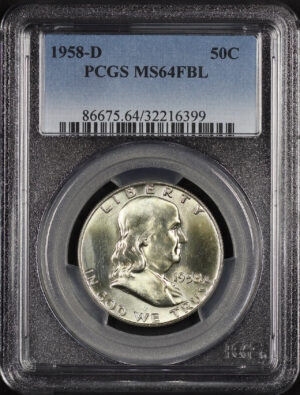 Obverse of this 1958-D Franklin Half Dollar PCGS MS-64 FBL