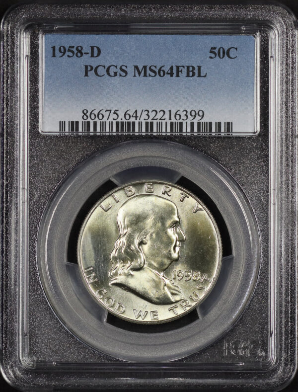 Obverse of this 1958-D Franklin Half Dollar PCGS MS-64 FBL