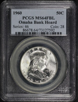 Obverse of this 1960 Franklin Half Dollar PCGS MS-64 FBL Omaha Bank Hoard 